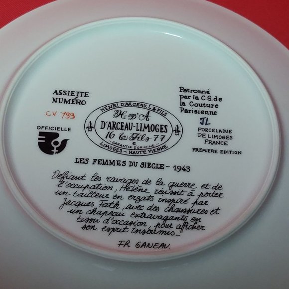 VTG 1978 D’Arceau Limoges Collectors Plate Helene l Intrepide La Mode á Tout Pri - Picture 7 of 10